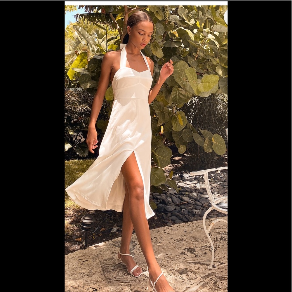 Lulus White Halter MIdi Dress NWT
